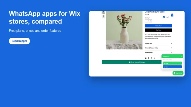Comparison of WhatsApp apps for Wix stores: free plans, prices, order buttons, order notifications and cash-on-delivery confirmation