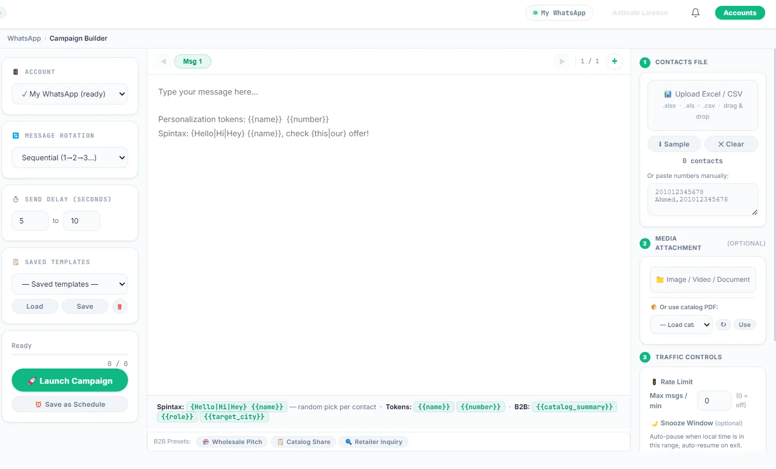 LeadTrapper WhatsApp Campaign Builder ready to send to numbers already verified by the number filter