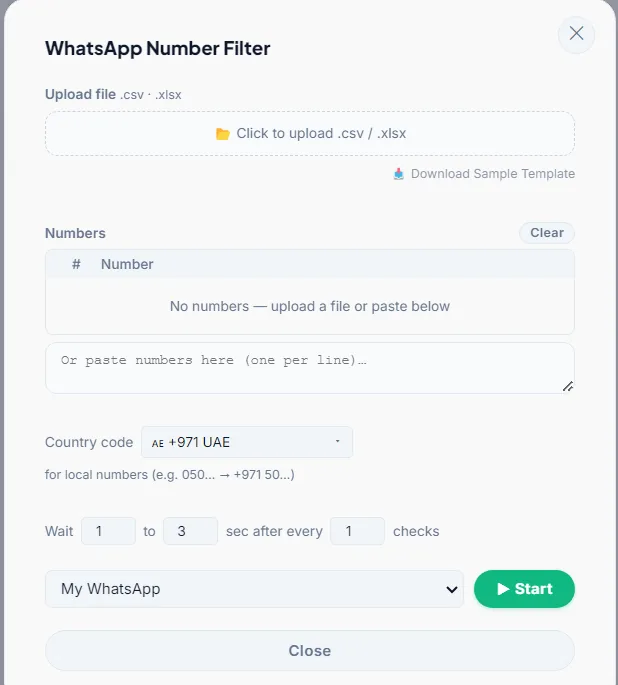 Uploading a CSV file to LeadTrapper's WhatsApp Number Filter to bulk verify phone numbers